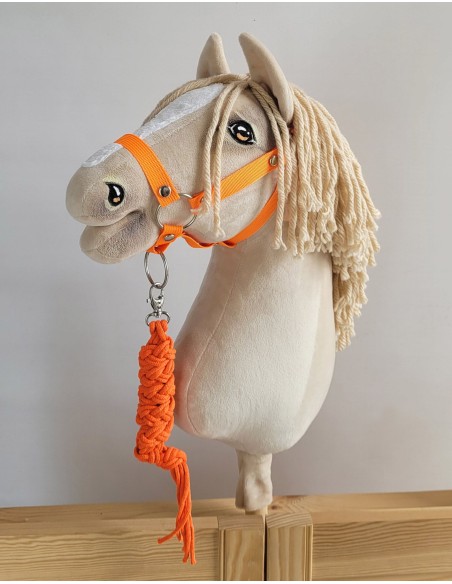 Set for Hobby Horse: the halter A3 + Tether made of cord - neon-orange