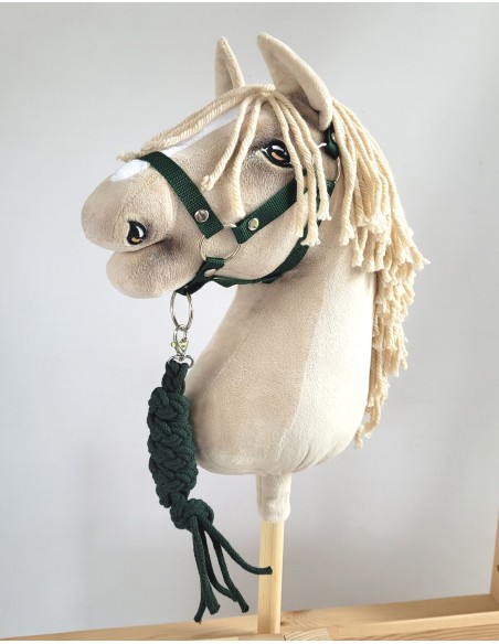 Set for Hobby Horse: the halter A3 + Tether made of cord - bottle green