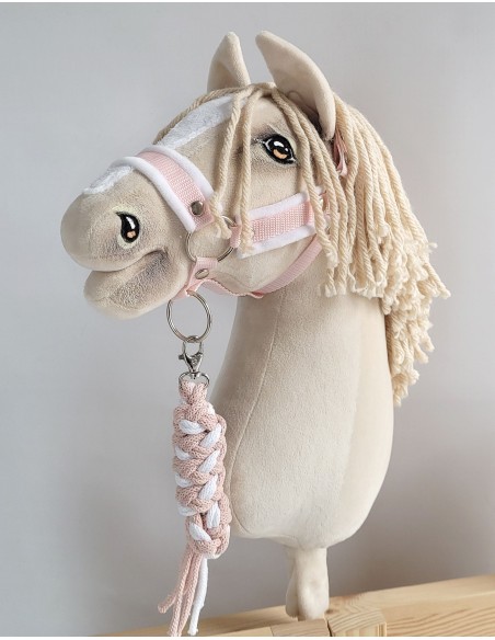 Set for Hobby Horse: the halter A3 with white furry + Tether made of cord - white-powder pink