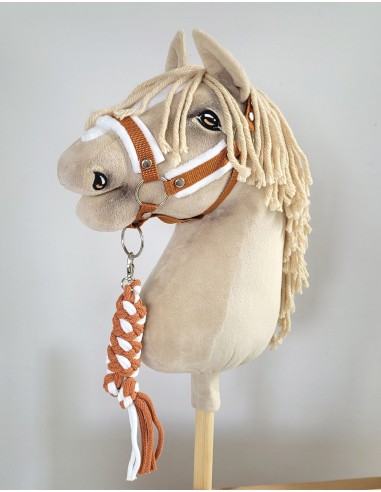 Set for Hobby Horse: the halter A3 with white furry + Tether made of cord - white-ginger