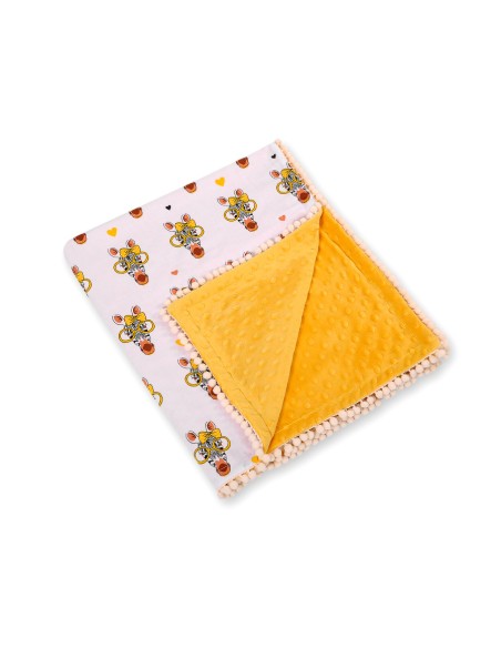 Double-sided blanket minky with pompons - yellow Zebras