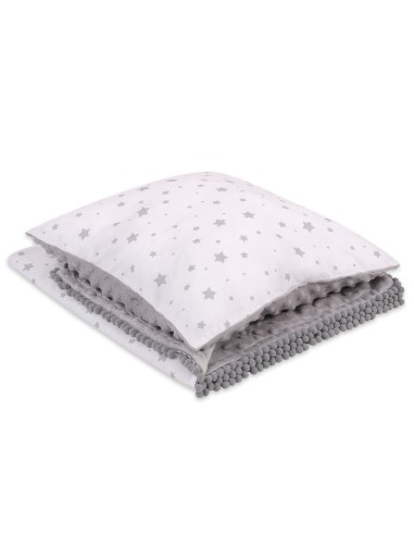 Set: Double-sided blanket minky + pillow- mini gray stars