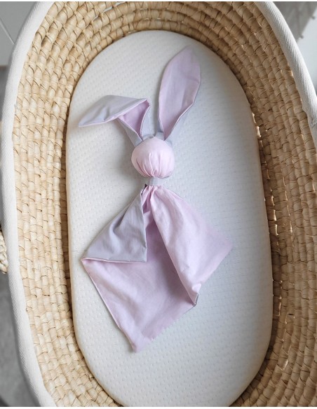 Soft cosy cuddly bunny blanket in cotton - Pink/ grey