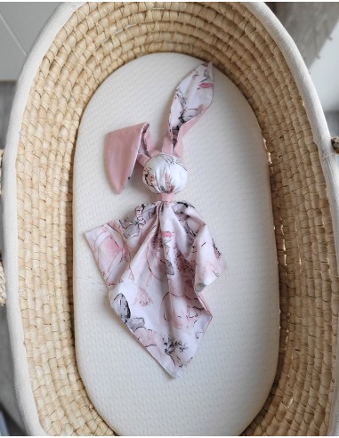 Soft cosy cuddly bunny blanket in cotton - Sepia roses/pastel pink