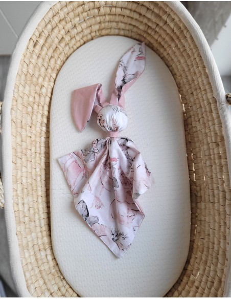 Soft cosy cuddly bunny blanket in cotton - Sepia roses/pastel pink