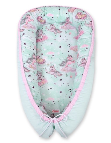 Baby nest double-sided Premium Cocoon for infants BOBONO- unicorn mint/mint