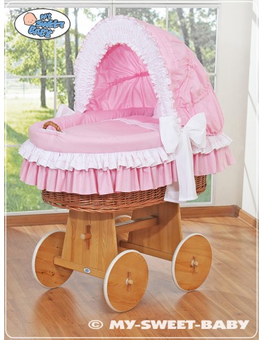 Moses Basket/Wicker hood crib- Bellamy pink