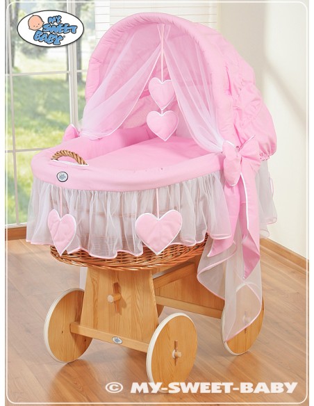 Moses Basket/Wicker hood crib- Amelie pink