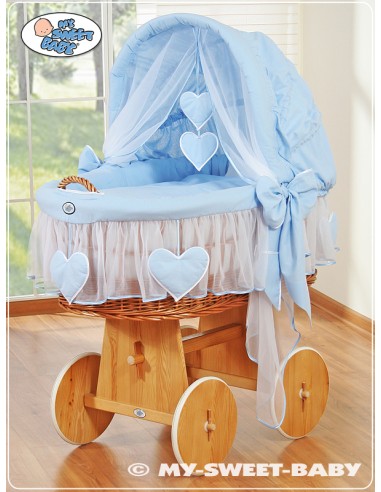 Moses Basket/Wicker hood crib- Amelie Blue