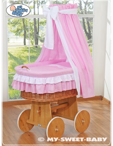 Moses Basket/Wicker drape crib- Bellamy pink