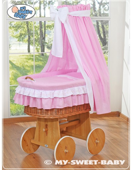 Moses Basket/Wicker drape crib- Bellamy pink