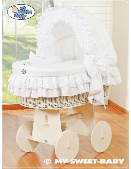 Moses Basket/Wicker crib with hood- Little Angel white