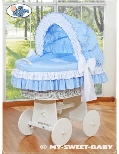 Moses Basket/Wicker crib with hood- Bellamy blue