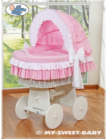 Moses Basket/Wicker crib with hood- Bellamy pink