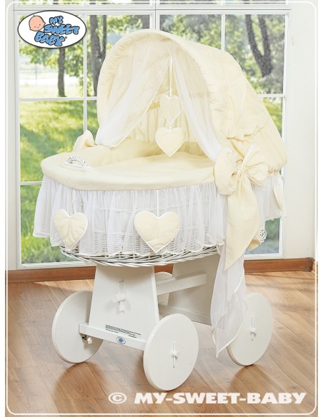 Moses Basket/Wicker crib with hood- Amelie cream