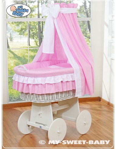 Moses Basket/ Wicker drape crib- Bellamy pink