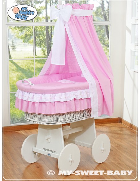 Moses Basket/ Wicker drape crib- Bellamy pink