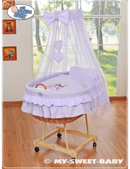 Moses Basket/Wicker drape crib- Bear with bow lilac