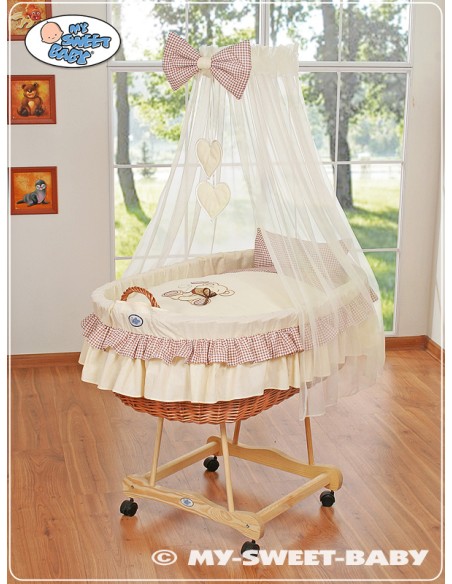 Moses Basket/Wicker drape crib- Bear with bow brown