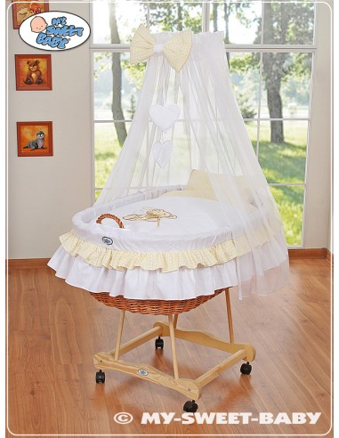 Moses Basket/Wicker drape crib- Bear with bow white