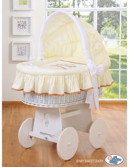 Moses Basket/Wicker crib with hood- Teddy Bear Barnaba cream