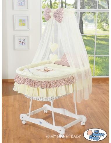 Moses Basket/Wicker drape crib- Bear with bow brown