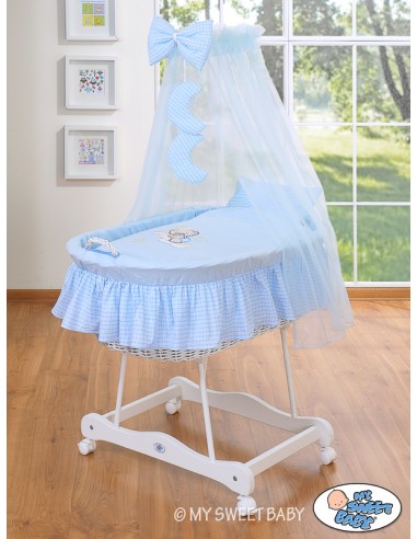 Moses Basket/Wicker drape crib- Good night blue