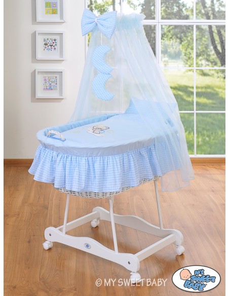 Moses Basket/Wicker drape crib- Good night blue