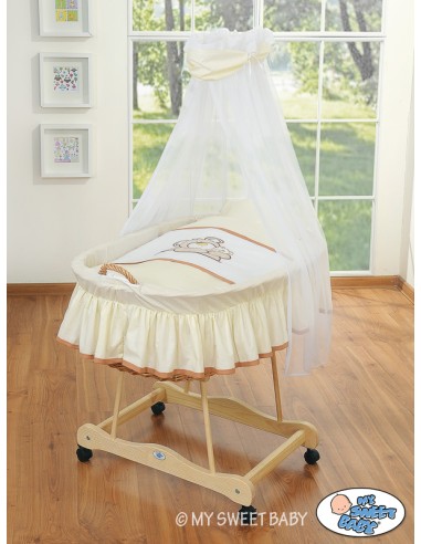 Moses Basket/Wicker drape crib- Teddy Bear Barnaba cream