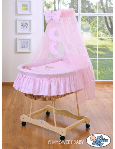 Moses Basket/Wicker drape crib- Good night pink