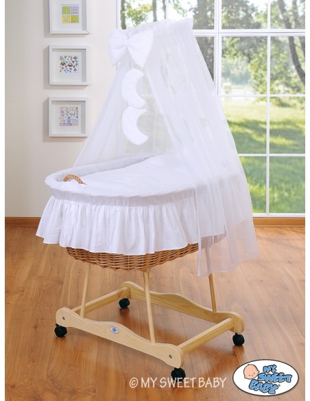 Moses Basket/Wicker drape crib- Good night white