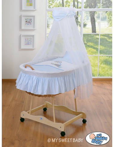 Moses Basket/Wicker drape crib- Donkey Luca blue