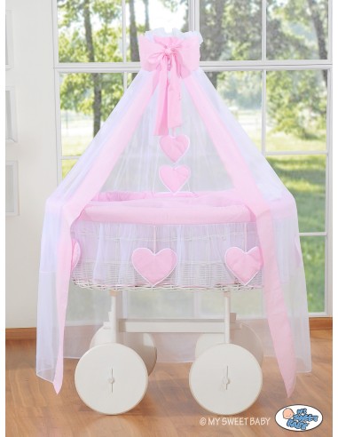 Moses Basket Wicker drape crib Deluxe- Amelie pink