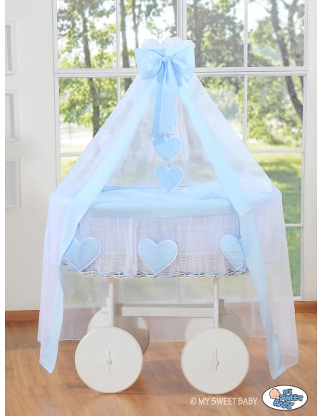 Moses Basket/Wicker drape crib Deluxe- Amelie blue