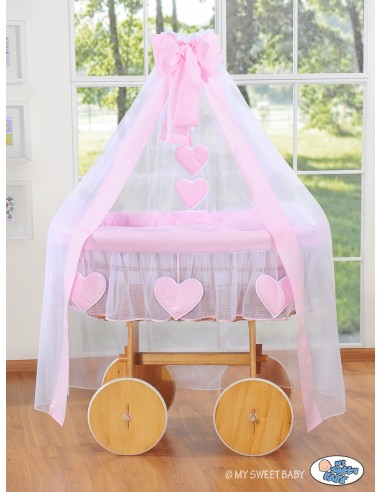 Moses Basket/Wicker drape crib Deluxe- Amelie pink