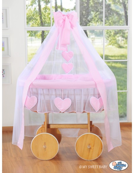 Moses Basket/Wicker drape crib Deluxe- Amelie pink