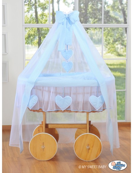 Moses Basket/Wicker drape crib Deluxe- Amelie blue