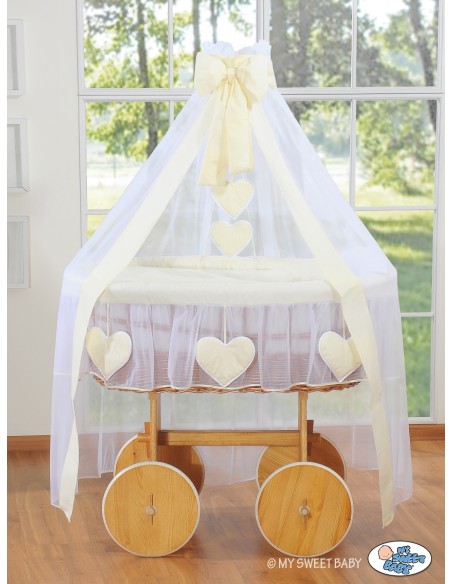 Moses Basket/Wicker drape crib Deluxe- Amelie cream