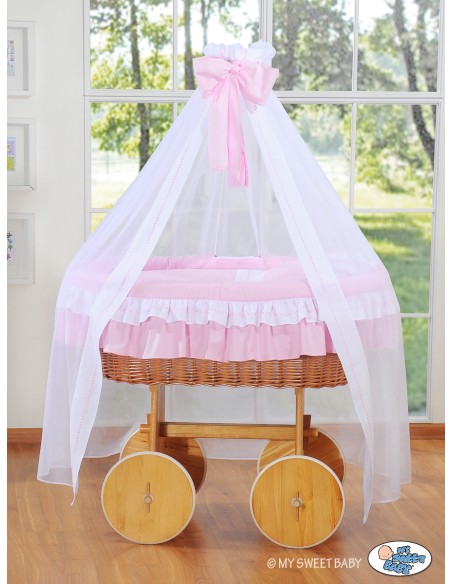 Moses Basket/Wicker drape crib Deluxe- Bellamy pink