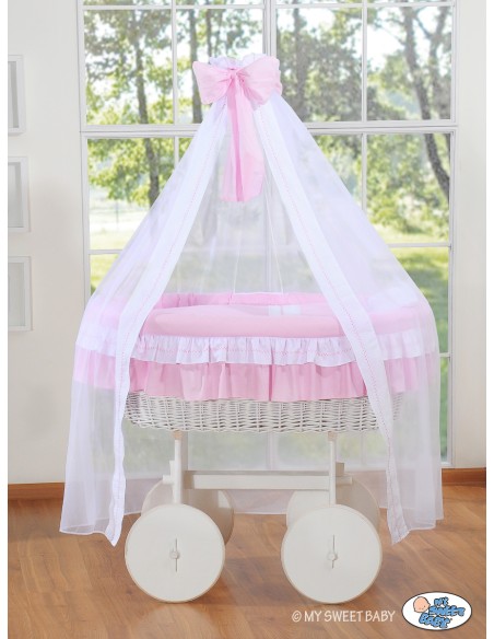 Moses Basket/Wicker drape crib Deluxe- Bellamy pink