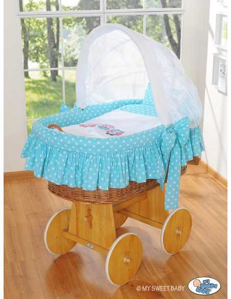 Moses Basket/Wicker hood crib- Owls turquoise