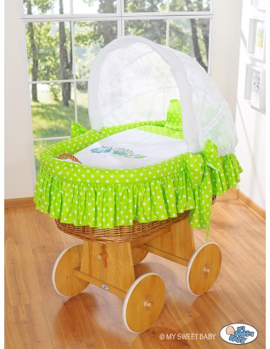 Moses Basket/Wicker hood crib- Owls green