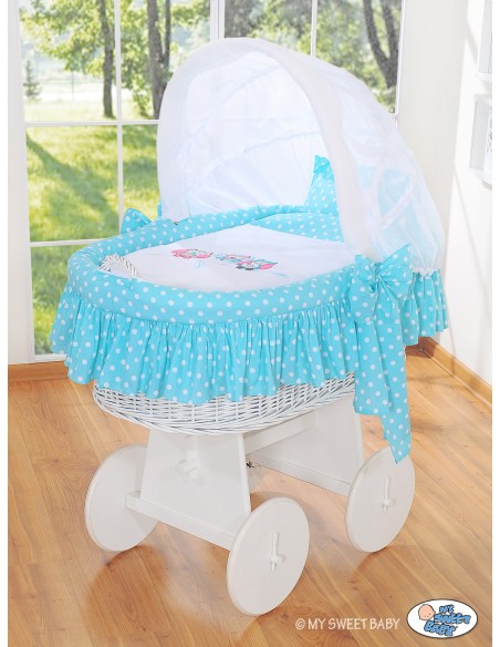 Moses Basket/Wicker hood crib- Owls turquoise