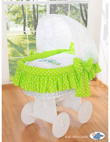 Moses Basket/Wicker hood crib- Owls green