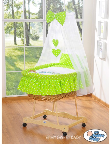 Moses Basket/Wicker drape crib- Owls green