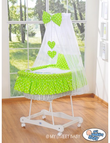 Moses Basket/Wicker drape crib- Owls green