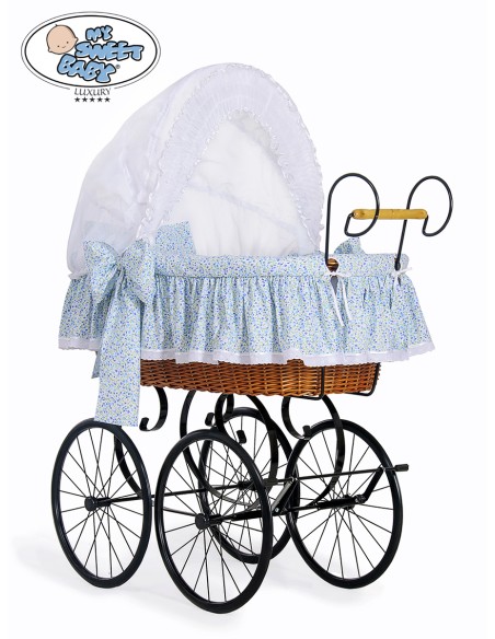 Moses Basket/Retro wicker crib Jasmine- White - blue with lace