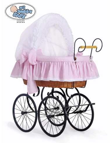 Moses Basket/Retro wicker crib Christine - White - pink