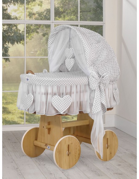 Moses Basket/Wicker hood crib- Amelie rosette grey