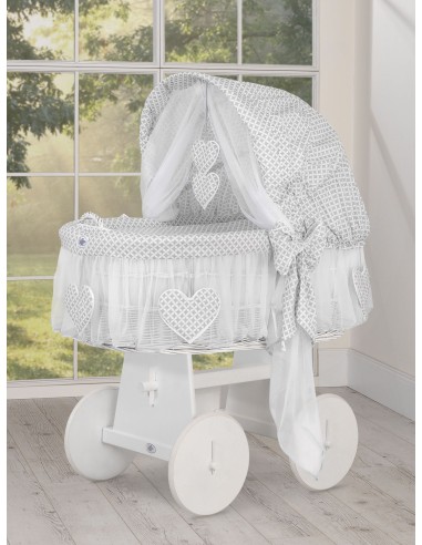 Moses Basket/Wicker hood crib- Amelie rosette grey